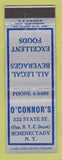 Matchbook Cover - O'Connor's Restaurant Schenectady NY