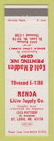 Matchbook Cover - Renda Litho Supply Kohl Madden Printing Ink St Louis MO
