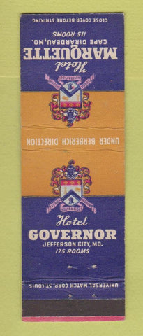Matchbook Cover - Hotel Governor Jefferson City MO Marquette Cape Girardeau