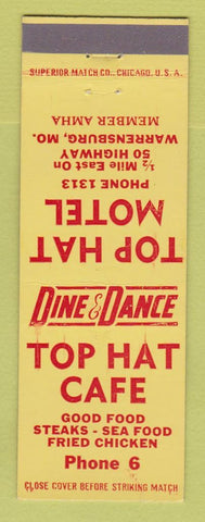 Matchbook Cover - Top Hat Cafe Warrensburg MO motel