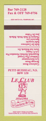 Matchbook Cover - Le Club Social De Clare 1994 Petit Ruisseau NS SAMPLE