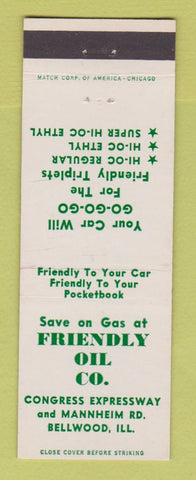 Matchbook Cover - Friendly Oil Company Bellwood IL gas