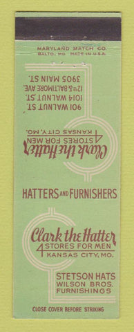 Matchbook Cover - Clark the Hatter Hats Kansas City MO