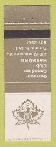 Matchbook Cover - German Canadian Club Harmonie Toronto ON WEAR