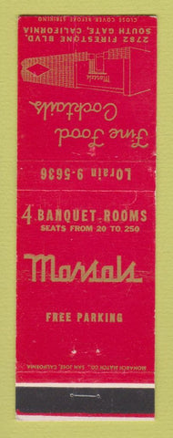 Matchbook Cover - Marsals Restaurant South Gate CA