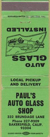 Matchbook Cover - Paul's Auto Glass Shop Bakersfield CA