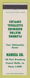 Matchbook Cover - Hanusa Plumbing Heating Hardware Supply Council Bluffs IA