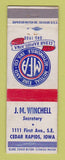 Matchbook Cover - Mutual Fire Auto Insurance JM Winchell Cedar Rapids IA WEAR