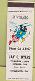 Matchbook Cover - Jay Byers TV Radio  Newburg PA ski