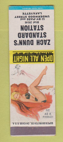 Matchbook Cover - Zach Dunn's Standard oil gas Lafayette IN pinup