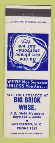 Matchbook Cover - Big Brick Warehouse Tobacco Buyers Goldsboro NC