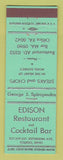 Matchbook Cover - Edison Restaurant Cocktail Bar Toledo OH