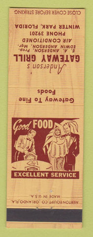 Matchbook Cover - Anderson's Gateway Grill Winter Park FL