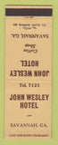 Matchbook Cover - John Wesley Hotel Savannah GA
