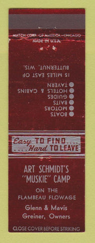 Matchbook Cover - Art Schmidt's Muskie Camp Butternut WI area