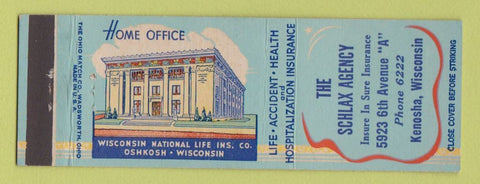 Matchbook Cover - Schlax Insurance Agency Kenosha WI