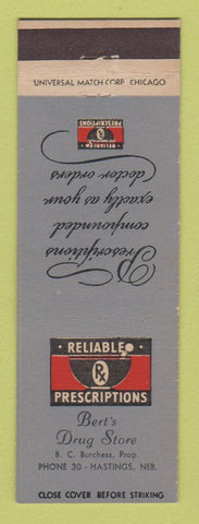 Matchbook Cover - Bert's Drug Store Hastings NE