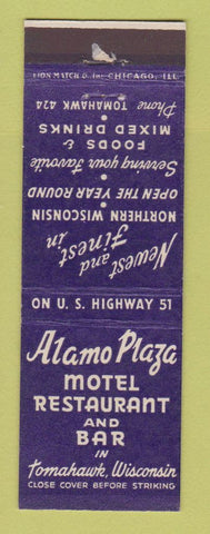 Matchbook Cover - Alamo Plaza Motel Restaurant Tomahawk WI WEAR