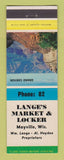 Matchbook Cover - Lange's Market Locker Mayville WI