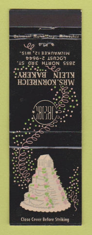 Matchbook Cover - Mrs Kornreich Klein Bakery Milwaukee WI wedding cake