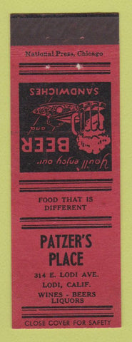 Matchbook Cover - Patzer's Place Lodi CA