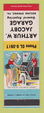 Matchbook Cover - Arthur Jacoby Garage Boiling Springs PA hillbilly