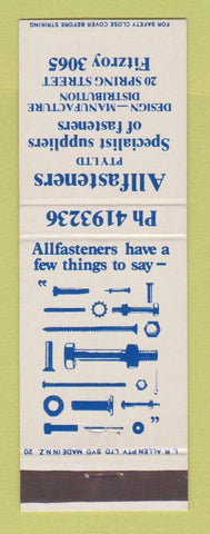 Matchbook Cover - Allfasteners fasteners Fitzroy New Zealand