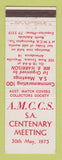 Matchbook Cover - AMCCS SA Centenary Meeting 1975 Wayville Australia
