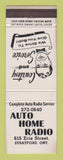Matchbook Cover - Auto Home Radio Stratford ON WEAR