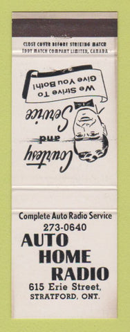 Matchbook Cover - Auto Home Radio Stratford ON WEAR