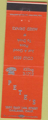 Matchbook Cover - Pete's Bar Oakland CA Orange