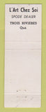 Matchbook Cover - Spode Dinner Ware L'Art Chez Soi Trois Rivieres QC