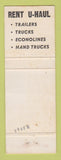 Matchbook Cover - U Haul Trailer Rentals Straka Marathon oil gas Toledo ON WORN