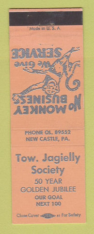 Matchbook Cover - Tow Jagielly Society New Castle PA