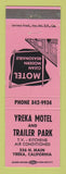 Matchbook Cover - Yreka Motel Trailer Park Yreka CA