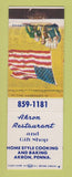 Matchbook Cover - Akron Restaurant PA