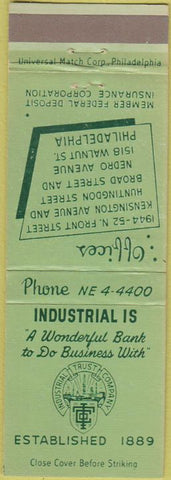Matchbook Cover - Industrial Trust Co Philadelphia PA bank