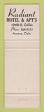 Matchbook Cover - Radiant Motel Apartments Aurora Colorado Colfax WEAR