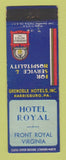 Matchbook Cover - Hotel Royal Front Royal VA WEAR