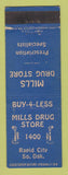 Matchbook Cover - Mills Drug Store Rapid City SD WORN