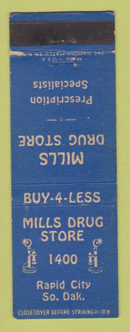 Matchbook Cover - Mills Drug Store Rapid City SD WORN