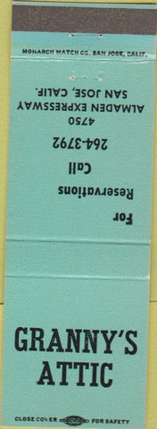 Matchbook Cover - Granny's Attic San Jose CA Mint Green