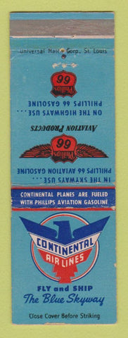Matchbook Cover - Continental Airlines Phillips 66 oil gas