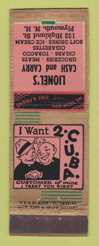 Matchbook Cover - Lionel's Cash and Carry Store Plymouth NH