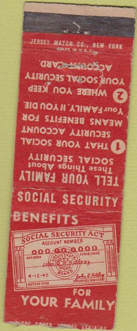 Matchbook Cover - Social Security Benefits WORN
