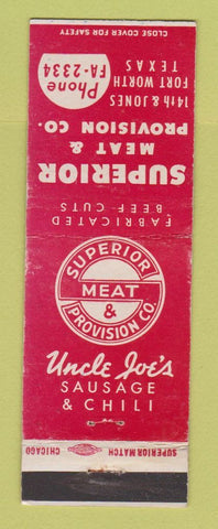 Matchbook Cover - Superior Meat & Provision Fort Worth TX Uncle Joe's Sausage