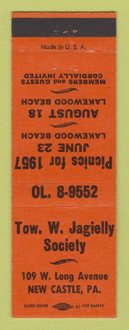 Matchbook Cover - Tow Jagielly Society New Castle PA