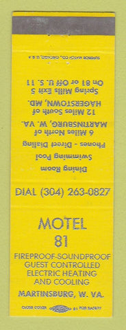 Matchbook Cover - Motel 81 Martinsburg WV