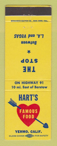 Matchbook Cover - Hart's Famous Food Yermo CA Restaurant