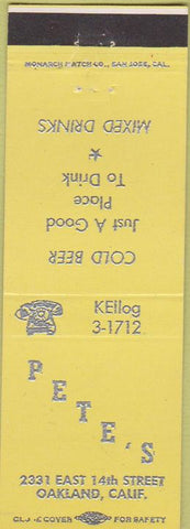 Matchbook Cover - Pete's Bar Oakland CA Yellow